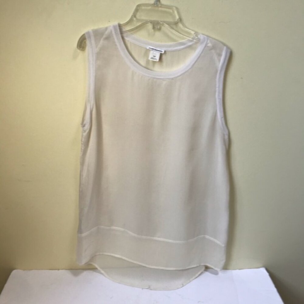 Club Monaco Silk Sheer Knit Trim Sleeveless Top Tank Minimalist Neutral Shirt S
